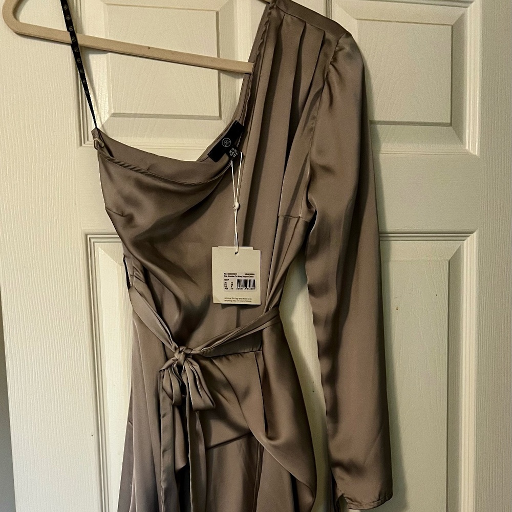 MissGuided One Shoulder Satin Gray Cocktail Dress NWT